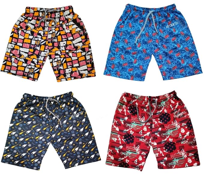 100% Cotton print Shorts for Boys & Girls Kid with Elastic (Pack of 5)