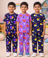 Boys Cotton Cartoon Printed Kids Co-ord Set Combo | Age 0 to 5 Years | T-shirt & Track pant (Combo Set Pack of 3)