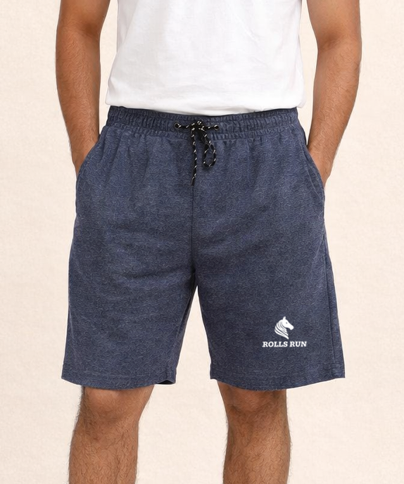 Men's Cotton Fabric Shorts for Regular Wear | Melange Blue Color | Sizes M, L, XL, 2XL | Rolls Run
