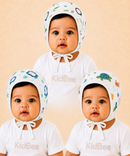 Baby Muslin Cotton Printed Bonnet Cap with Chin Tie – Soft & Comfortable Infant Headwear | 0–12 Months (Pack of 3)