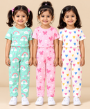 Girl Kids All Over Printed Tshirt and pant Co-ord Set | Age 6 Months to 4 Years (Pack of 3 Sets)