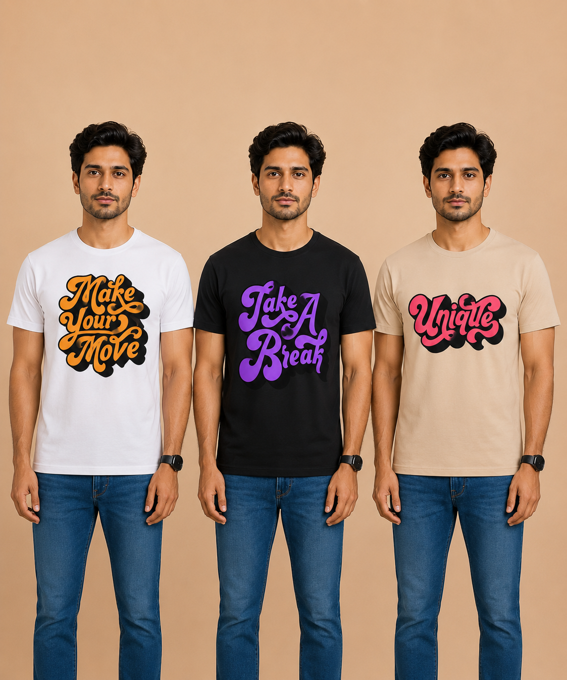 Men's Half Sleeve Printed Round Neck T-Shirt Combo (Pack of 3)