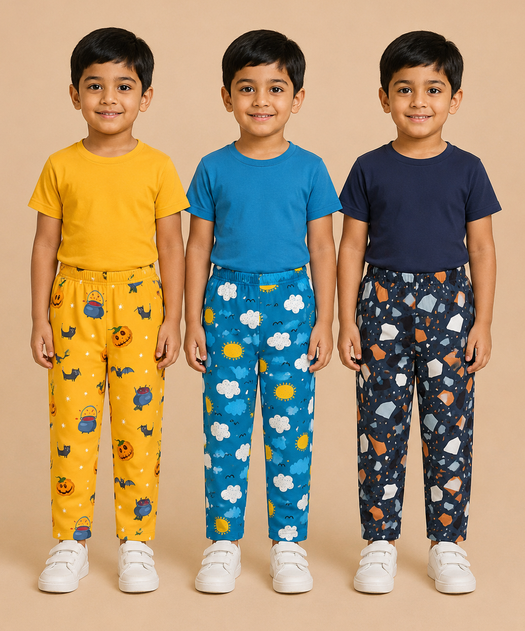 Pure Cotton Boys Printed Track Pant for Casual Night wear for Kids | Age 0 To 8 Years (Pack of 3)