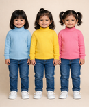 Kids Girls Full Sleeve Hi-Neck Plain Rib T-shirt | Age 0 to 5 Years | Pack of 3 Pieces