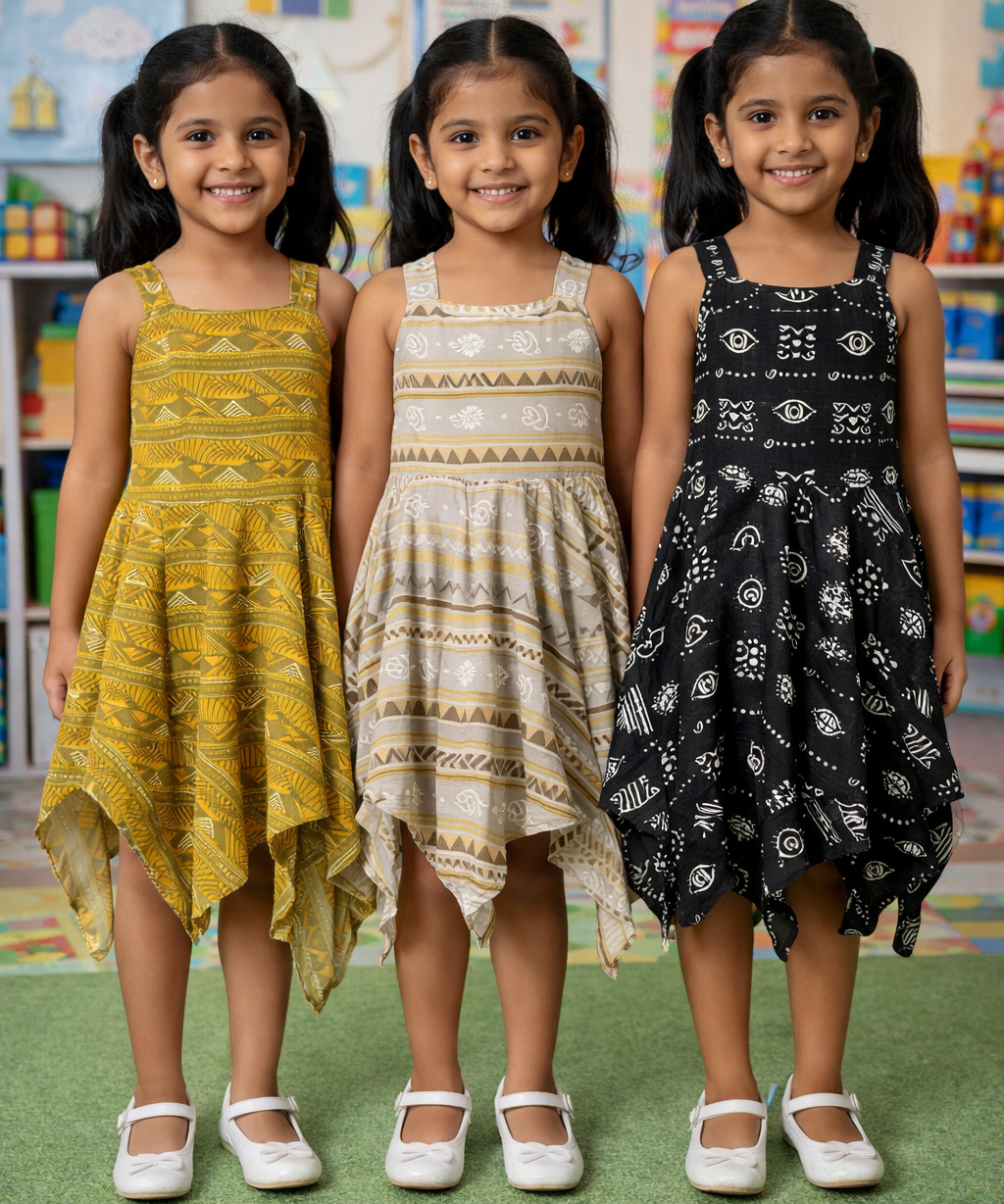 Fish Frock Floral Printed | Casual wear for Girl Kids Age 2 To 7 Years (Pack of 3)