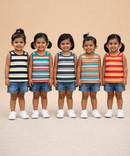 Cotton Stripes Kids Girls Sleeveless T-shirt (Pack of 5)