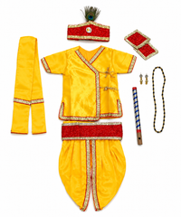 Janmashtami Krishna Fancy Dress Costume for Boys & Girls with Top & Bottom | 0 to 10 Years | Littile Krishna Outfit with Crown, Flute & Accessories