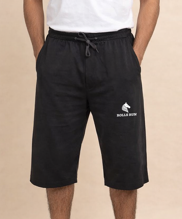 Men's Cotton Fabric 3/4 Shorts for Regular Wear | Black Color | Sizes M, L, XL, 2XL | Rolls Run