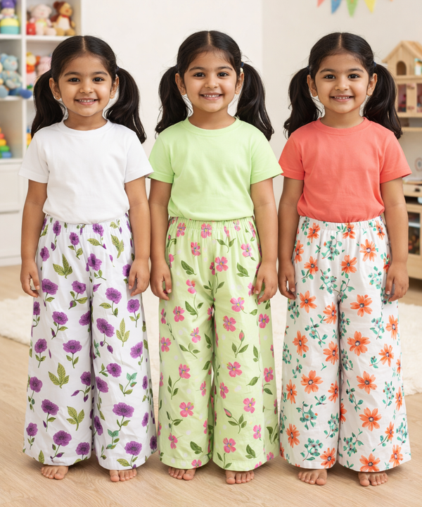 Printed Palazzo Pant | Casual Night wear for Girl Kids Age 4 To 10 Years (Pack of 3)