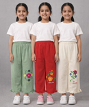Pure Cotton Embroidered 3/4 Pajama Pant for Casual wear for Girl Kids Age 0 To 6 Years (Pack of 3)