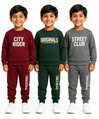 Boys Full Sleeve Cotton Winter Co-Ord Set | Typography Chest Printed Sweatshirt & Jogger Track Pant | Age 1 to 4 Years (Pack of 3 Sets)