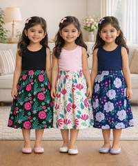 Rayon Floral Printed Skirt | Casual wear for Girl Kids Age 1 To 6 Years (Pack of 3)