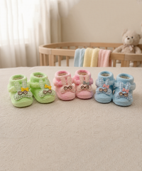 Soft Cotton Baby Booties | 0 to 12 Months | Pack of 3 Pairs Set