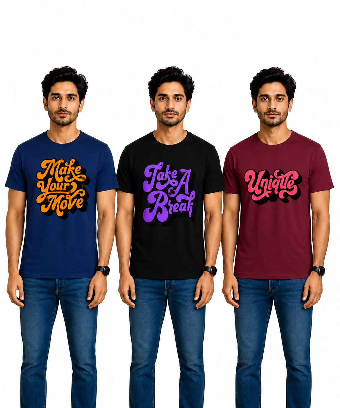 Men's Half Sleeve Printed Round Neck T-Shirt Combo (Pack of 3)