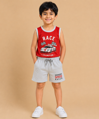 Boys Race Car Print | Sleeveless T-Shirt & Shorts Co-ord Set | Age 4 to 11 Years (Pack Of 1 Set)