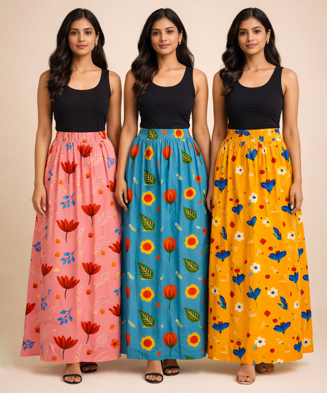 Rayon Floral Printed Skirt for Women Casual & Party Wear | Combo (Pack of 3)