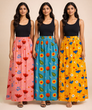 Rayon Floral Printed Skirt for Women Casual & Party Wear | Combo (Pack of 3)
