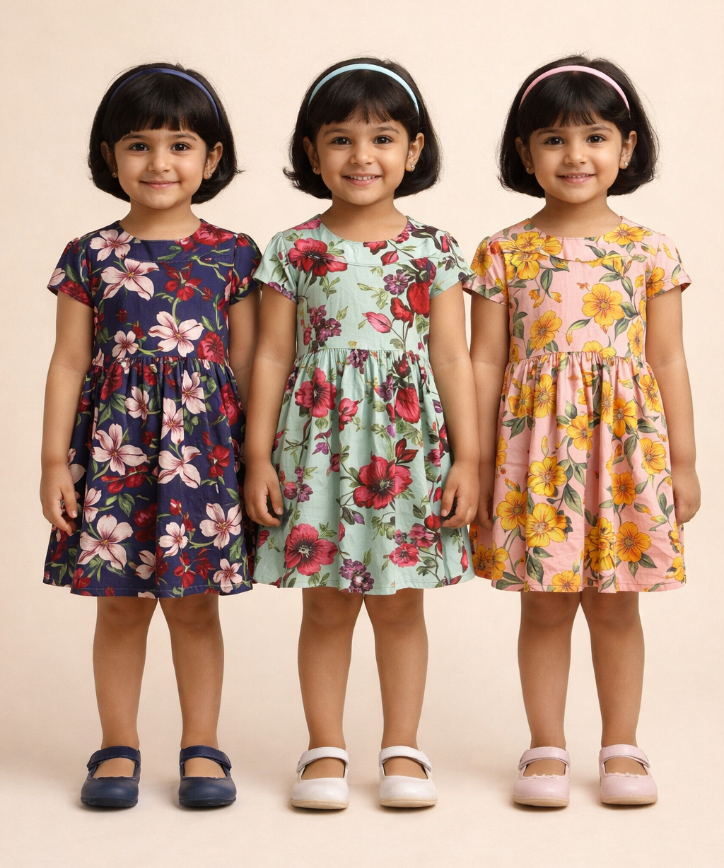 Girl Kids Frock 100% Cotton Floral Printed Gown Dress/Frock Dress | Age 1 to 8 Years (Pack of 3 Pieces)