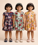 Girl Kids Frock 100% Cotton Floral Printed Gown Dress/Frock Dress | Age 1 to 8 Years (Pack of 3 Pieces)