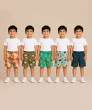 Boys Kids Pure Cotton Printed Shorts with Elastic | Age 4 to 5 Years (Pack of 5 Pieces)