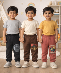 Cotton Track Pant with Bottom Cuff | Random Cartoon Printed | Age 0 to 5 Years (Pack of 3 Pieces)