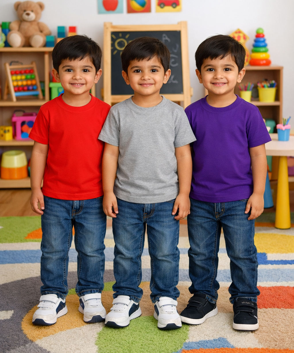 Kids Cotton Boys Tshirt Plain Multi Color | Age 0 to 6 Years (Pack of 3 Pieces)