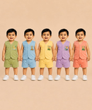 Boy & Girl Babies Poly Cotton Sleeveless Printed Top & Shorts Co-ord Set | 0-6 Months (Pack of 5) - Style 3