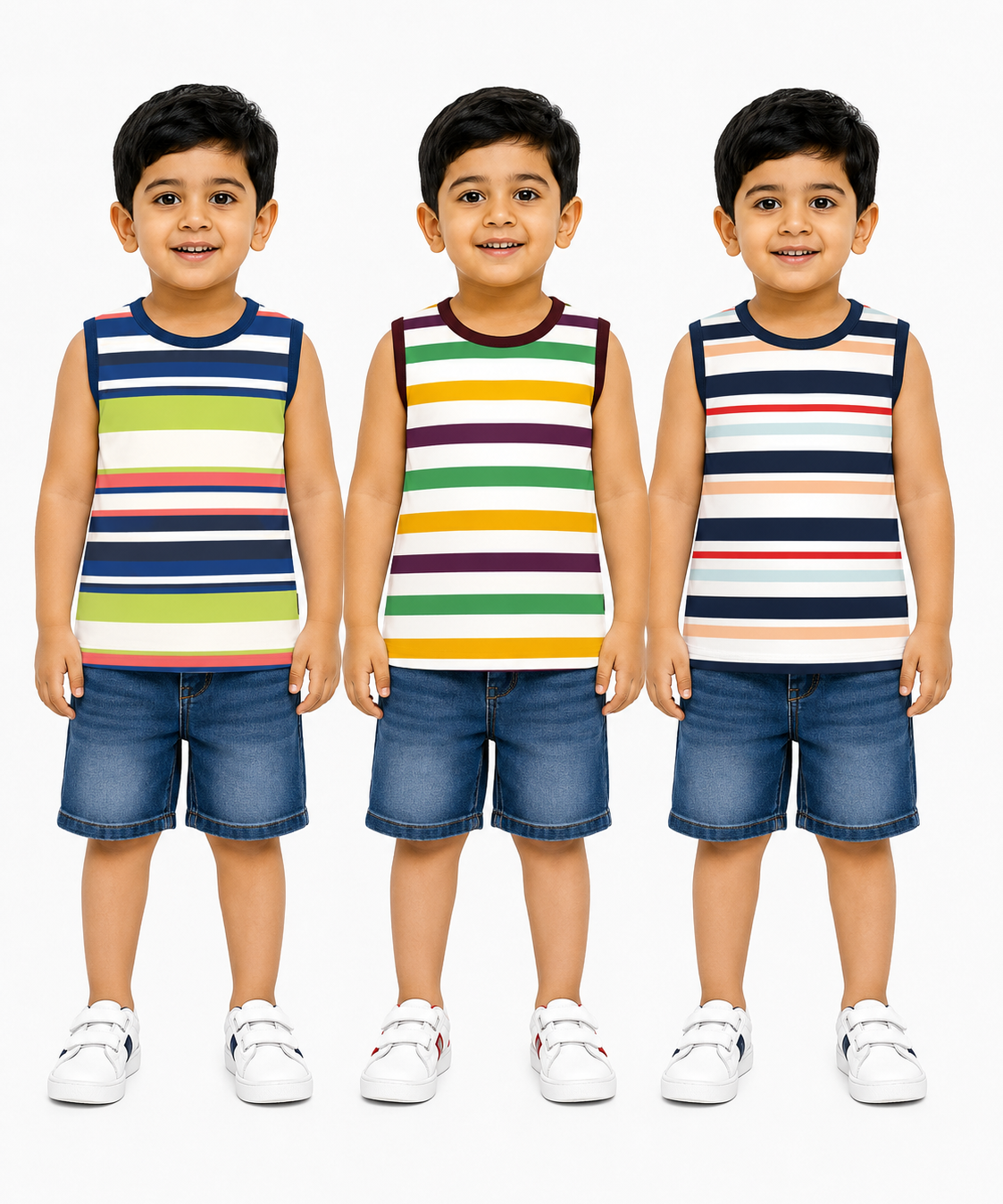 Cotton Stripes Kids Sleeveless Tshirt (Pack of 3)