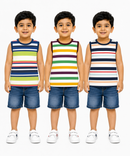 Cotton Stripes Kids Sleeveless Tshirt (Pack of 3)