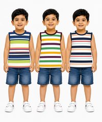 Cotton Stripes Kids Sleeveless Tshirt (Pack of 3)