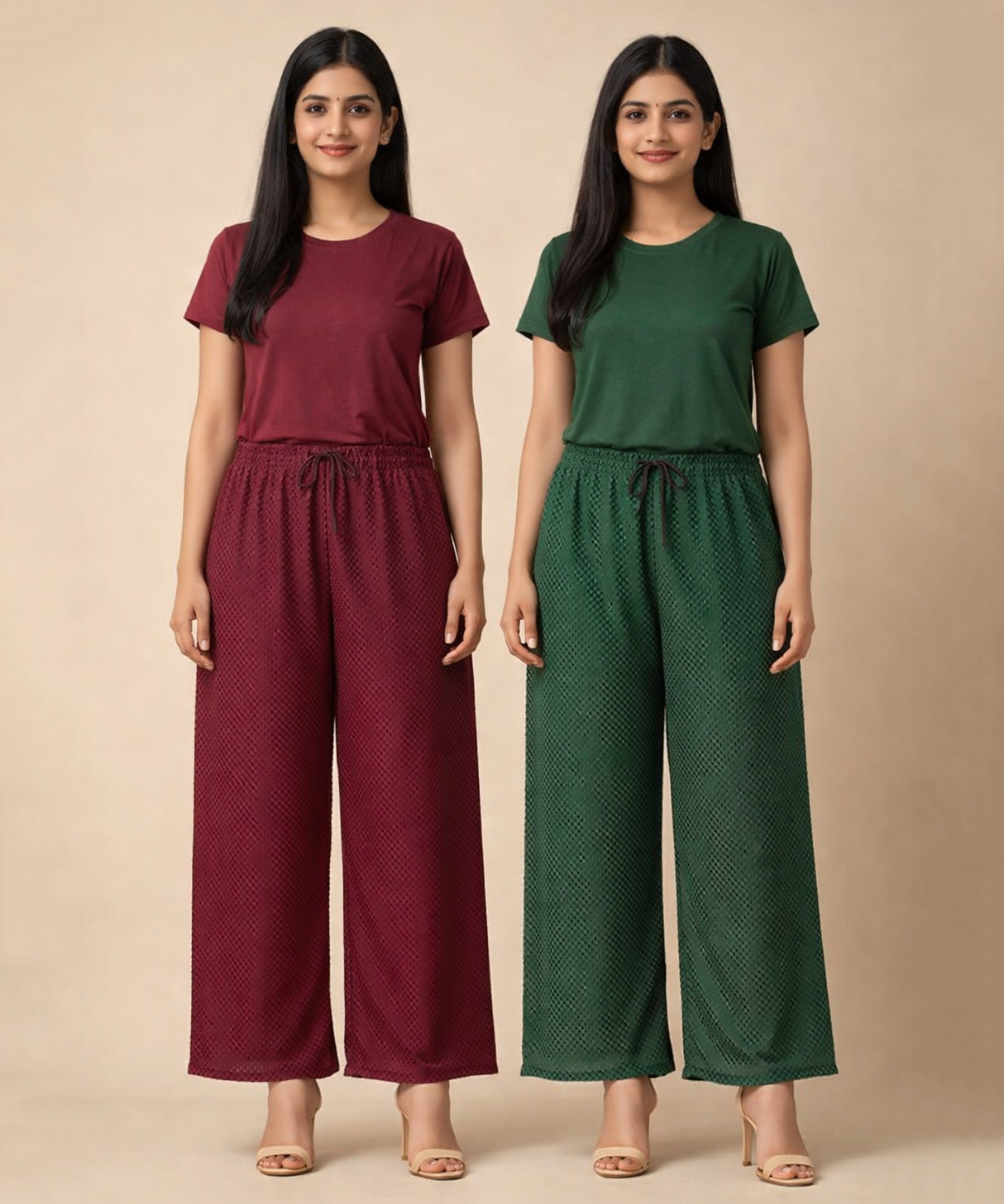 Birdseye Mesh Palazzo Pant | Casual Night wear for Women (Pack of 2)