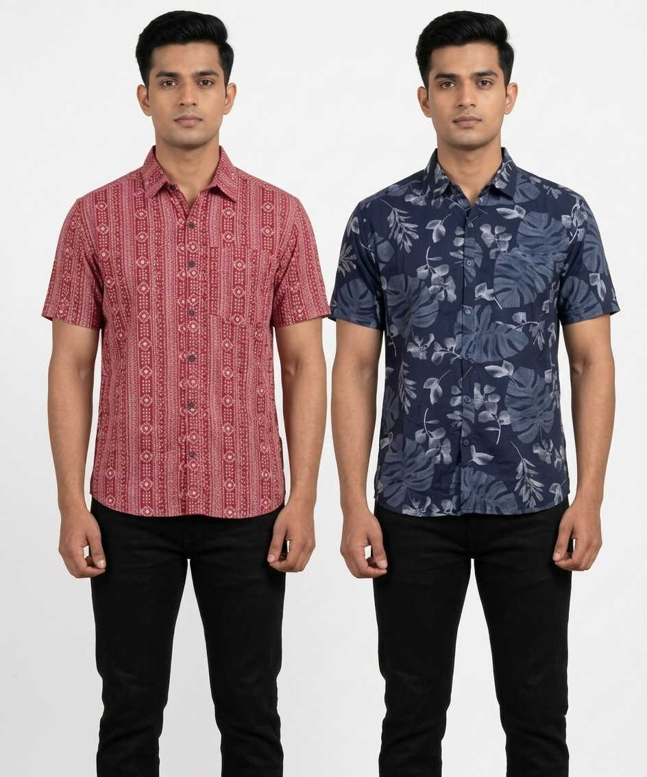Men's Printed Casual Half Sleeve Shirt | Size - L,XL,2XL | Regular Fit Summer Resort Shirts for Men | Pack Of 2 Piece Combo