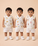 Baby Boys Sleeveless Muslin Cotton Printed Jebla Vest | 3–6 Months (Pack of 3)