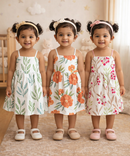 Girl Baby Sleeveless Cotton Frock Printed with Underwear | Age 0 to 6 Months (Pack of 3 Pieces)