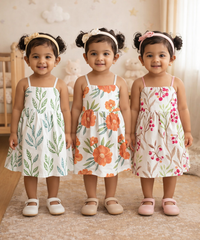 Girl Baby Sleeveless Cotton Frock Printed with Underwear | Age 0 to 6 Months (Pack of 3 Pieces)