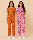Girls Cotton All-Over Printed T-Shirt & Full-Length Pant Night Suit | Age - 9 to 15 Years | Pack of 2 Sets