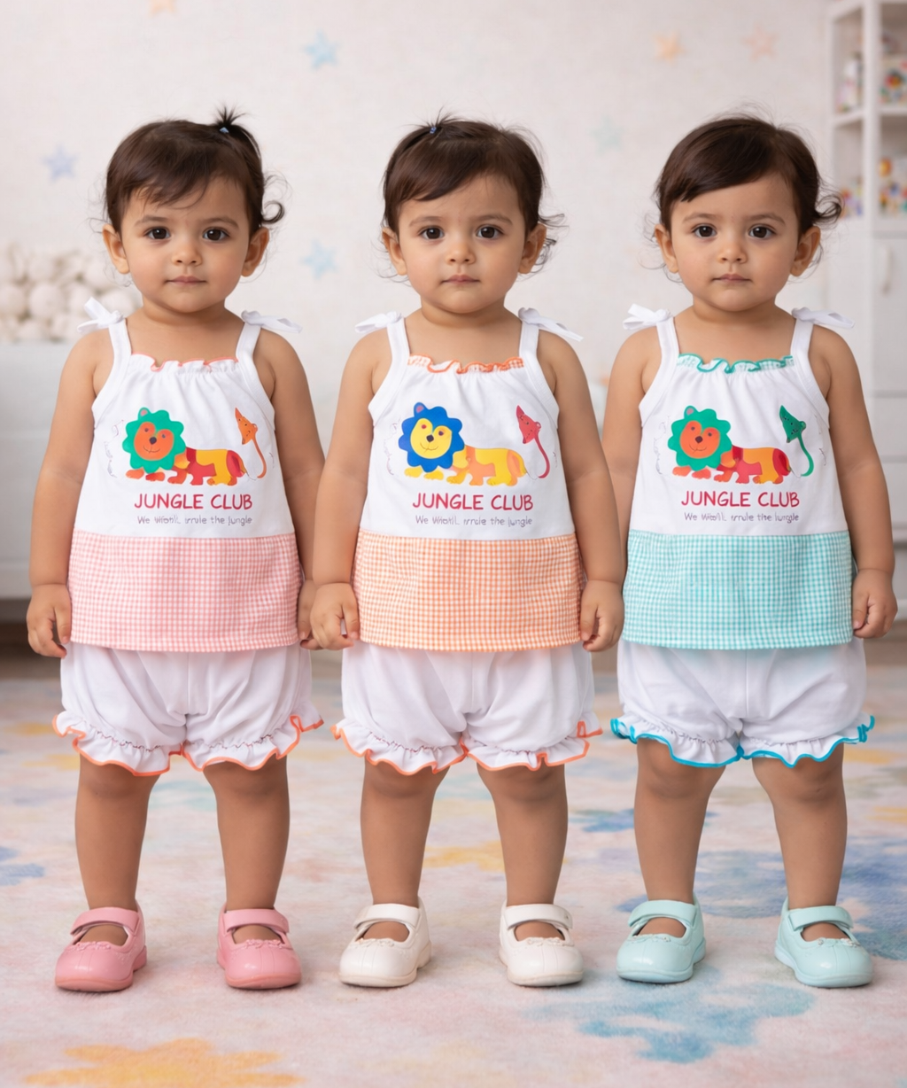 Boy & Girl Baby Printed Top Knot Dress | Top and Shorts Set | 100% Pure Cotton (Pack of 3 Sets Combo)