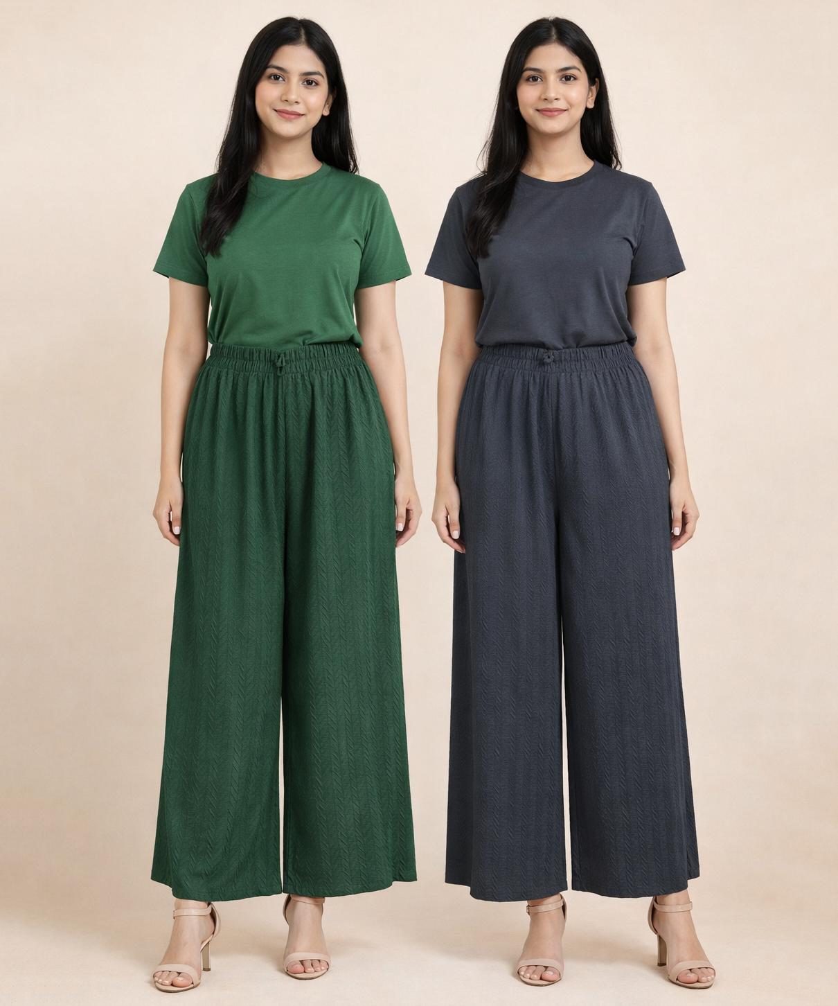 Crinkle Cotton Palazzo Pant | Casual Night wear for Women (Pack of 2)