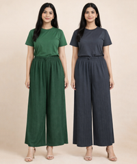 Crinkle Cotton Palazzo Pant | Casual Night wear for Women (Pack of 2)