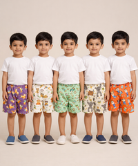 Boys Kids Pure Cotton Printed Shorts with Elastic | Age 0 to 4 Years (Pack of 10 Pieces)