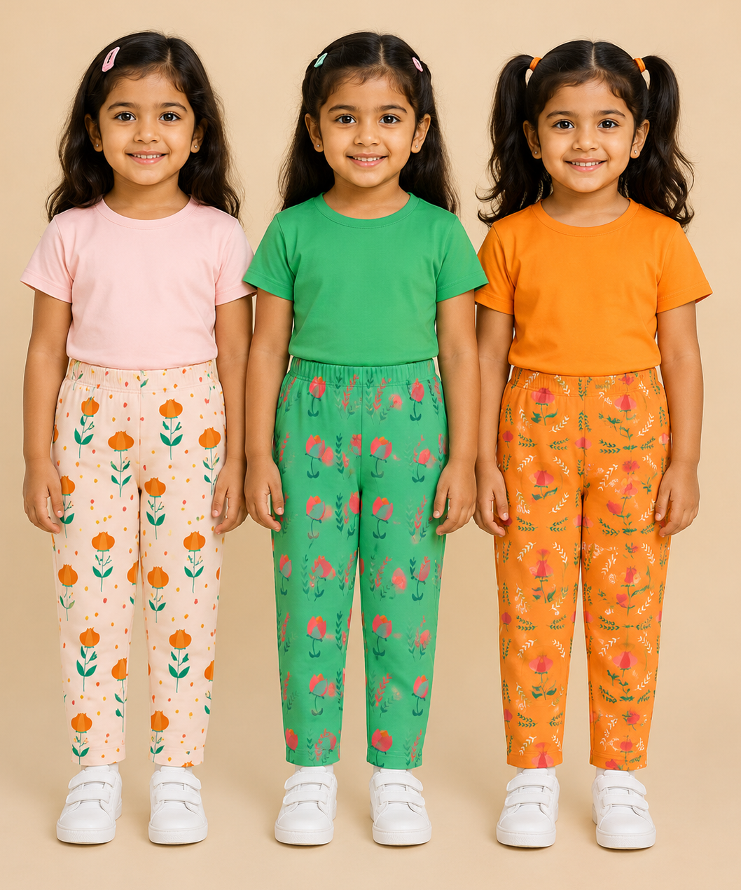 Pure Cotton Girls Printed Track Pant for Casual Night wear for Kids | Age 0 To 8 Years (Pack of 3)