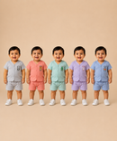 Boy & Girl Babies Poly Cotton Half Sleeve Printed Top & Shorts Co-ord Set | 0-6 Months (Pack of 5) - Style 4