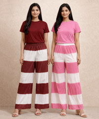 Stripes Palazzo Pant | Casual Night wear for Women (Pack of 2)