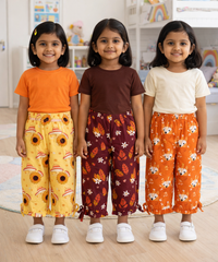 Pure Cotton Pajama Pant for Casual wear for Girl Kids Age 0 To 6 Years (Pack of 3)