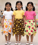 Cotton Fish Midi Floral Printed Skirt | Casual wear for Girl Kids Age 2 To 9 Years (Pack of 3)