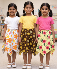 Cotton Fish Midi Floral Printed Skirt | Casual wear for Girl Kids Age 2 To 9 Years (Pack of 3)