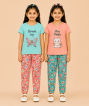 Girls Printed Cotton Night Suit Combo | Graphic Printed T-Shirts & Floral Night Pant | Age-2 to 6 Years | Pack Of 2 Sets
