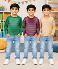 Kids Stripes Full Sleeve Cotton Tshirt | Age 0 to 3 Years (Pack of 3 Pieces)