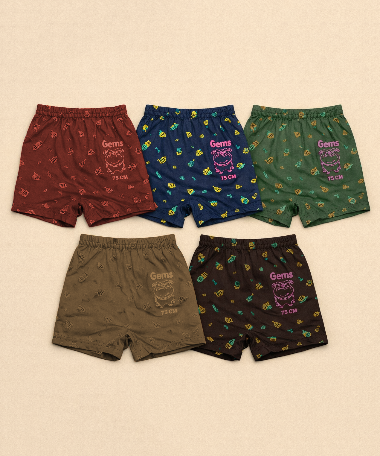 Boy Kids Gems Print Underwear Brief 100% Pure Cotton | (Pack of 5)