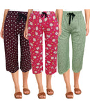 Women Night Wear 100% Cotton Printed Capri / 3/4 Shorts Combo (Pack of 3)
